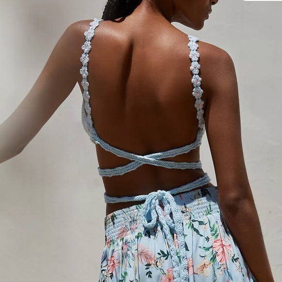 NWT Agua Bendita Albany Crop Top blue woven knit M beach summer spring boho - Picture 3 of 7